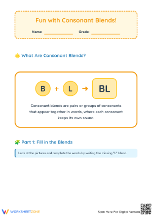 Consonant Blends Worksheet | Grade 1 Essential Phonics