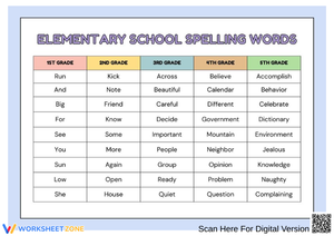 Elementary School Spelling Words
