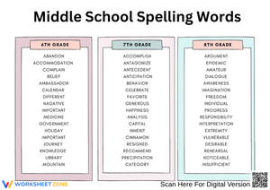 Middle School Spelling Words List