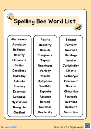 Spelling Bee Words List
