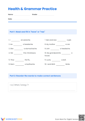 Grade 5 Health Grammar — Printable No-Prep Worksheet