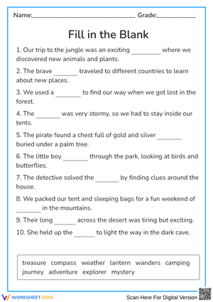 Adventure & Exploration Fill in the Blank