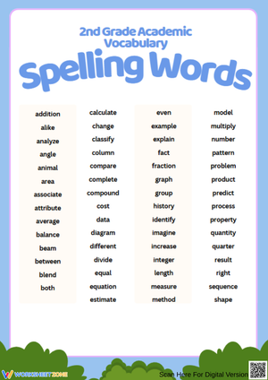2nd Grade Academic Vocabulary Spelling Words
