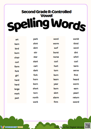 Second Grade R-Controlled Vowel Spelling Words