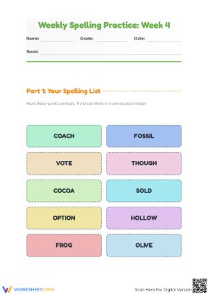 Grade 3 Spelling Practice Week 4 | Essential Printable
