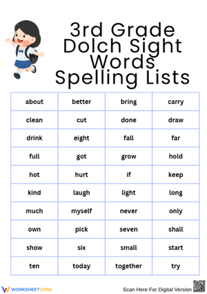 3rd Grade Dolch Sight Word List – Printable Spelling Practice