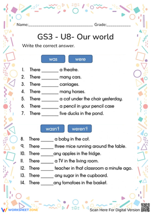 Past Tense Was or Were Worksheet | Printable Grade 3 ELA