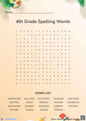 4th Grade Spelling Words Word Search