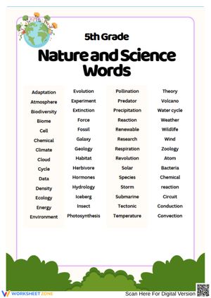 Essential 5th Grade Science Vocabulary Words Worksheet