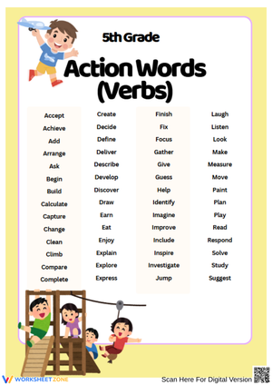 5th Grade Action Words (Verbs) Vocabulary