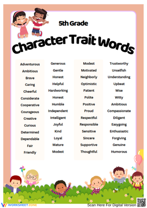 5th Grade Character Trait Words Vocabulary