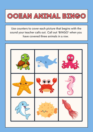 Ocean Animal Bingo worksheet