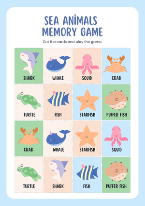 Sea Animals Memory Game worksheet