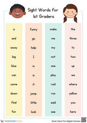 Sight Words List for 1st Graders