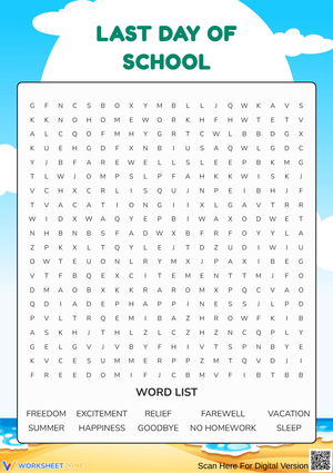 Last Day of School Word Search Worksheet