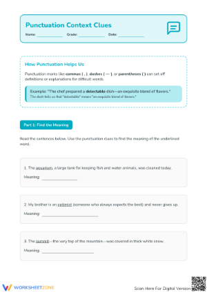 Punctuation Context Clues Worksheet | Grade 4 Printable