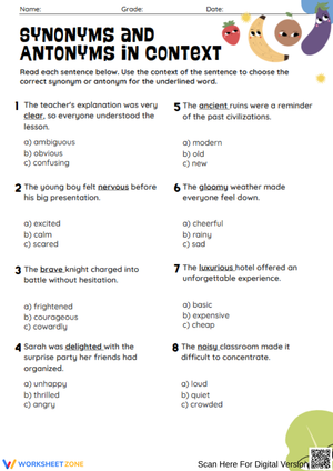  Synonyms and Antonyms in Context Worksheet