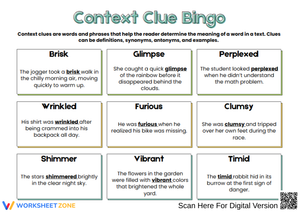 Context Clue Bingo Worksheet