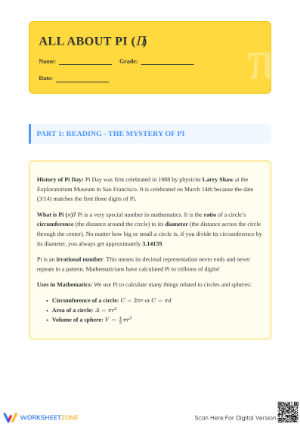 History of Pi Day Worksheet | Essential Grade 6 Math