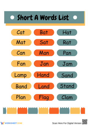 Short A Words List - Word Practice Worksheet