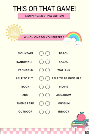 This or That Questions Worksheet