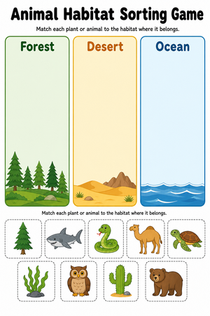 Printable Animal Habitat Sorting Game | Kindergarten