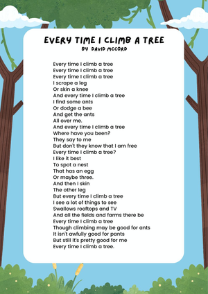 Every Time I Climb a Tree Poem Worksheet