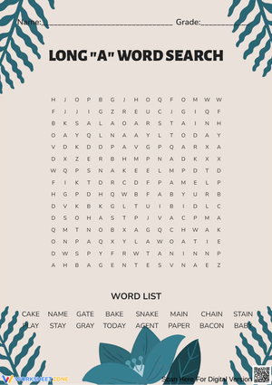 Long A Word Search: Fun Phonics Practice for Kids