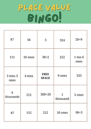 Place Value Bingo worksheet