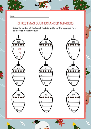 Christmas Bulb Expanded Numbers Worksheet