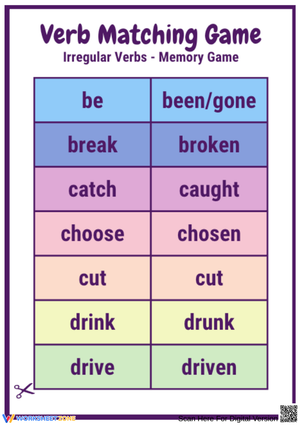 Irregular Verbs Verb Matching Game