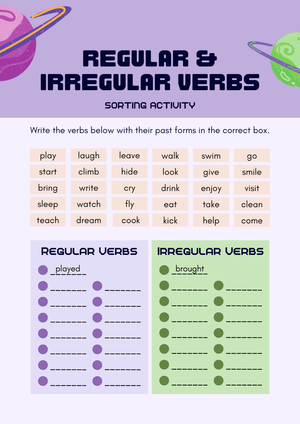 Regular and Irregular Verbs Sorting Worksheet