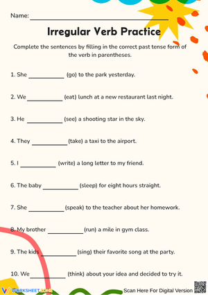 Irregular Verb Practice Worksheet – Fill in the Past Tense