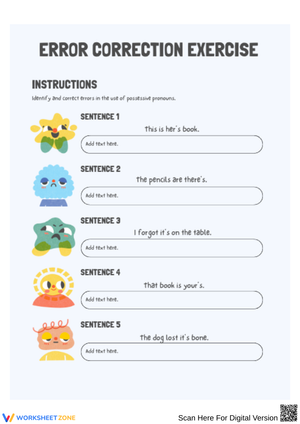 Possessive Pronouns Error Correction Worksheet