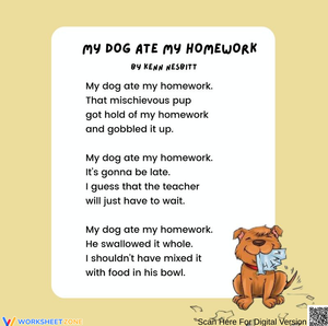 My Dog Ate My Homework Poem Worksheet