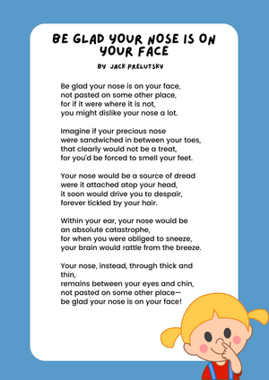 Be Glad Your Nose Is on Your Face Poem Worksheet