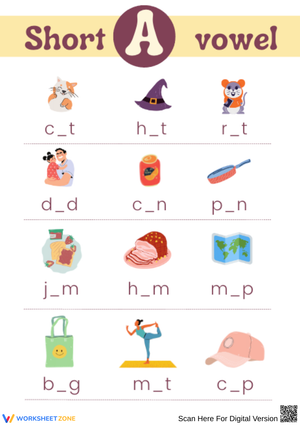 Short A Vowel Sound Fill-in-the-Blank Worksheet