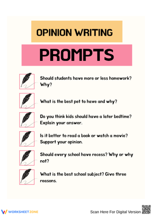 4th Grade Opinion Writing Prompts