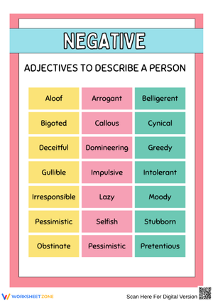 Negative Adjectives to Describe a Person