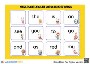Kindergarten Sight Word Memory Cards – Early Reading Game