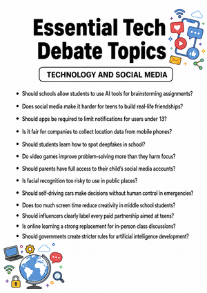 Essential Tech Debate Topics — Grade 7 Printable
