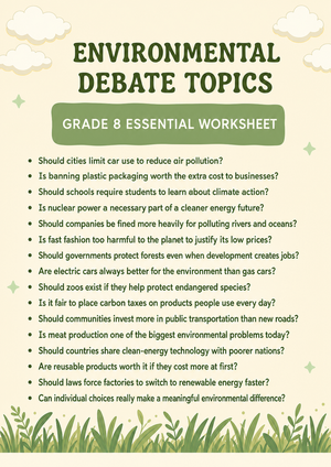 Grade 8 Environmental Debate Topics — Printable Worksheet