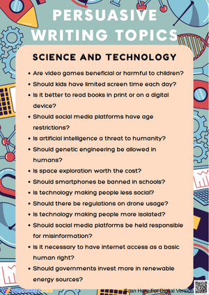 Persuasive Writing Topics: Science and Technology