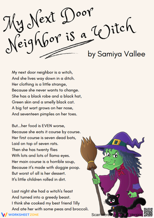 "My Next Door Neighbor Is a Witch" – Fun Poem Worksheet