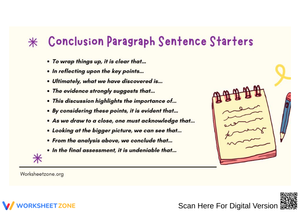Conclusion Paragraph Sentence Starters Worksheet