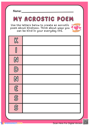 Acrostic Poem Worksheet on Kindness