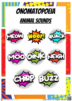 Onomatopoeia Animal Sounds Examples for Kids
