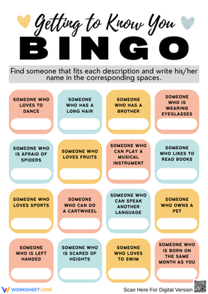 Getting to Know You Bingo Activity
