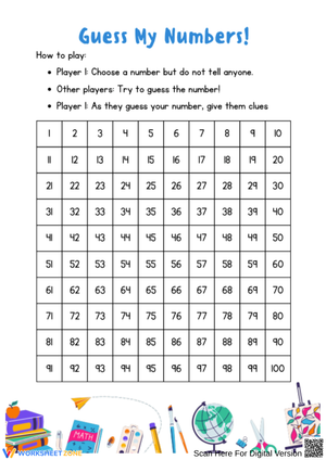 Guess My Numbers Game for Classroom 