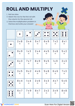 Roll and Multiply Dice Game for Fun Math Practice